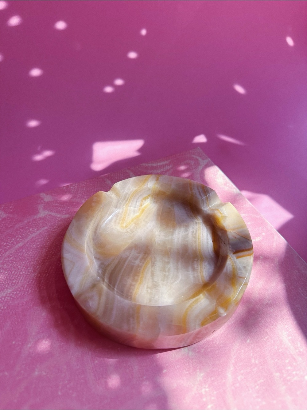 Vintage Marbled Onyx Stone Ashtray / Throw Dish - Cream and Honey Tones